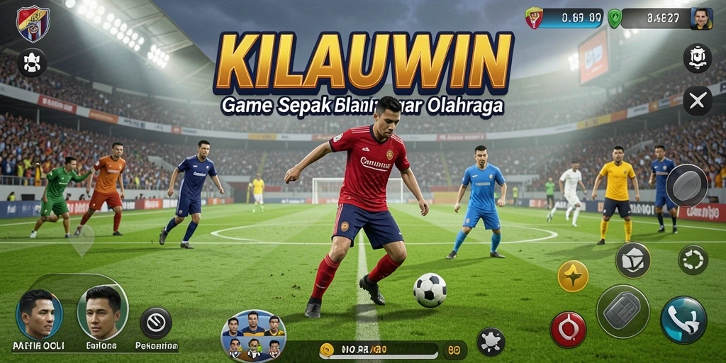 Screenshot gameplay KILAUWIN menampilkan aksi sepak bola yang mendebarkan.